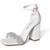 DREAM PAIRS Women’s Heels for Women Braided Open Toe Ankle Strap High Block Chunky Heel Sandals Party Wedding Dress Pumps Shoes(White-rhinestone)