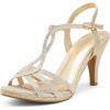 DREAM PAIRS Women’s Kitten Heels Open Toe Stilettos Rhinestone Heels for Dressy Wedding(Gold)