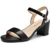 DREAM PAIRS Women’s Low Heels Block Open Toe Ankle Strap Classic Short Chunky Sandals with Buckle for Daily Work Wedding Party(Black)