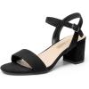 DREAM PAIRS Women’s Low Heels Block Open Toe Ankle Strap Classic Short Chunky Sandals with Buckle for Daily Work Wedding Party(Black-suede)