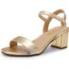DREAM PAIRS Women’s Low Heels Block Open Toe Ankle Strap Classic Short Chunky Sandals with Buckle for Daily Work Wedding Party(Gold-metallic)