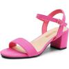 DREAM PAIRS Women’s Low Heels Block Open Toe Ankle Strap Classic Short Chunky Sandals with Buckle for Daily Work Wedding Party(Hot Pink-suede)
