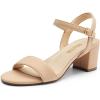DREAM PAIRS Women’s Low Heels Block Open Toe Ankle Strap Classic Short Chunky Sandals with Buckle for Daily Work Wedding Party(Nude-nubuck)