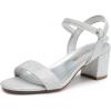 DREAM PAIRS Women’s Low Heels Block Open Toe Ankle Strap Classic Short Chunky Sandals with Buckle for Daily Work Wedding Party(Silver)