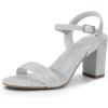 DREAM PAIRS Women’s Low Heels Block Open Toe Ankle Strap Classic Short Chunky Sandals with Buckle for Daily Work Wedding Party(Silver-glitter)