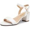 DREAM PAIRS Women’s Low Heels Block Open Toe Ankle Strap Classic Short Chunky Sandals with Buckle for Daily Work Wedding Party(White)