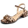 DREAM PAIRS Women’s Low Heels for Women Classic Open Toe Ankle Strap Block Chunky Heel Sandals Holiday Party Wedding Dress Pumps Shoes(Leopard-suede)