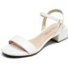 DREAM PAIRS Women’s Low Heels for Women Classic Open Toe Ankle Strap Block Chunky Heel Sandals Holiday Party Wedding Dress Pumps Shoes(White-pu)