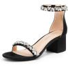 DREAM PAIRS Womens Low-Chunk Low Heel Pump Sandal(Black-satin)