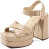 DREAM PAIRS Women’s Platform Chunky Heels Square Open Toe Ankle Strap High Heeled Sandals Y2K Shoes for Party Brunch(Nude)