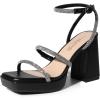 DREAM PAIRS Women’s Platform Strappy Heels Open Toe Ankle Strap Square Party Sandals Y2K Dress Shoes(Black-rhinestone)