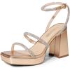 DREAM PAIRS Women’s Platform Strappy Heels Open Toe Ankle Strap Square Party Sandals Y2K Dress Shoes(Champagne-rhinestone)