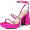 DREAM PAIRS Women’s Platform Strappy Heels Open Toe Ankle Strap Square Party Sandals Y2K Dress Shoes(Hot Pink-rhinestone)