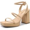 DREAM PAIRS Women’s Platform Strappy Heels Open Toe Ankle Strap Square Party Sandals Y2K Dress Shoes(Nude)