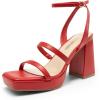 DREAM PAIRS Women’s Platform Strappy Heels Open Toe Ankle Strap Square Party Sandals Y2K Dress Shoes(Red-pu)