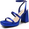 DREAM PAIRS Women’s Platform Strappy Heels Open Toe Ankle Strap Square Party Sandals Y2K Dress Shoes(Royal Blue-satin)