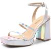 DREAM PAIRS Women’s Platform Strappy Heels Open Toe Ankle Strap Square Party Sandals Y2K Dress Shoes(Shine/Silver)