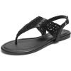 DREAM PAIRS Women’s Rhinestone Casual Wear Cute Gladiator Flat Sandals Beach Dressy T-Strap Thong Sandals(All Black)