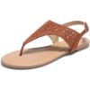 DREAM PAIRS Women’s Rhinestone Casual Wear Cute Gladiator Flat Sandals Beach Dressy T-Strap Thong Sandals(Brown-suede)