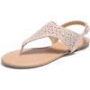 DREAM PAIRS Women’s Rhinestone Casual Wear Cute Gladiator Flat Sandals Beach Dressy T-Strap Thong Sandals(Nude)