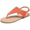 DREAM PAIRS Women’s Rhinestone Casual Wear Cute Gladiator Flat Sandals Beach Dressy T-Strap Thong Sandals(Orange)
