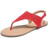 DREAM PAIRS Women’s Rhinestone Casual Wear Cute Gladiator Flat Sandals Beach Dressy T-Strap Thong Sandals(Red)