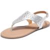DREAM PAIRS Women’s Rhinestone Casual Wear Cute Gladiator Flat Sandals Beach Dressy T-Strap Thong Sandals(Silver)