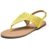 DREAM PAIRS Women’s Rhinestone Casual Wear Cute Gladiator Flat Sandals Beach Dressy T-Strap Thong Sandals(Yellow)