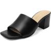 DREAM PAIRS Women’s Square Open Toe Heels Sandals Low Block Chunky Heeled Sandals Slide Sandals Slip on Comfortable Casual Pumps Shoes(Black-pu)