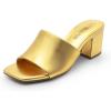 DREAM PAIRS Women’s Square Open Toe Heels Sandals Low Block Chunky Heeled Sandals Slide Sandals Slip on Comfortable Casual Pumps Shoes(Gold-pu)