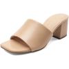 DREAM PAIRS Women’s Square Open Toe Heels Sandals Low Block Chunky Heeled Sandals Slide Sandals Slip on Comfortable Casual Pumps Shoes(Nude-pu)