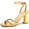 DREAM PAIRS Women’s Strappy Round Heels Open Square Toe Ankle Strap Party Sandals Dress Shoes(Gold-pu)