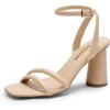 DREAM PAIRS Women’s Strappy Round Heels Open Square Toe Ankle Strap Party Sandals Dress Shoes(Nude-pu)