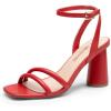 DREAM PAIRS Women’s Strappy Round Heels Open Square Toe Ankle Strap Party Sandals Dress Shoes(Red-pu)