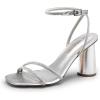 DREAM PAIRS Women’s Strappy Round Heels Open Square Toe Ankle Strap Party Sandals Dress Shoes(Silver-rhinestone)