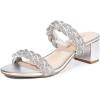 DREAM PAIRS Women’s Two Braided Strap Low Heels for Women Open Toe Block Chunky Heels Sandals Holiday Party Wedding Dress Pumps Shoes(Silver)