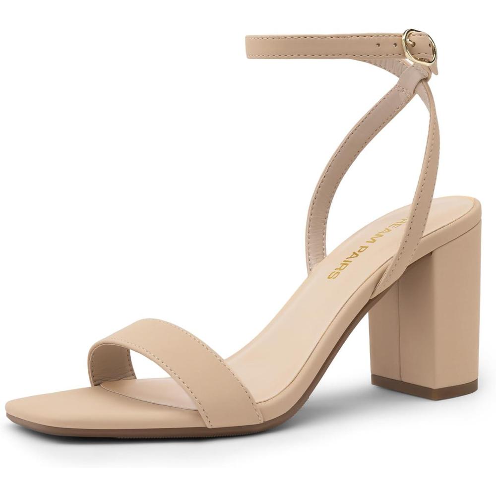 imageDREAM PAIRS Womens Chunky Heels Square Open Toe Ankle Buckle Strappy Block Heeled Sandals for Party Wedding DailyNudenubuck