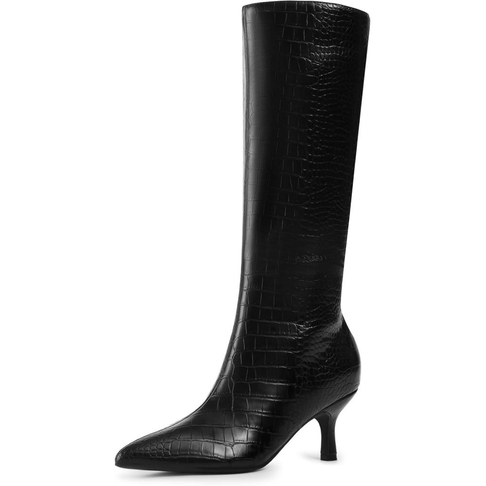 imageDREAM PAIRS Womens Knee High Kitten Heel Boots Sexy Pointed Toe Fashion Long Tall BootsBlackcroco