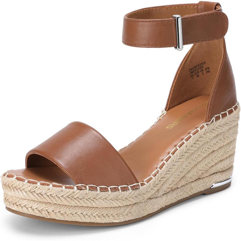 imageDREAM PAIRS Womens Wedge Sandals Open Toe Espadrilles Sandals Comfortable Dressy Ankle Strap Platform Sandals Suitable for Work Beach Summer ShoesBrown
