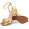 DREAM PAIRS Women’s Chunky Heels Square Open Toe Ankle Buckle Strappy Block Heeled Sandals for Party Wedding Daily(Gold-metallic)