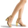 DREAM PAIRS Women’s Chunky Heels Square Open Toe Ankle Buckle Strappy Block Heeled Sandals for Party Wedding Daily(Gold-metallic)