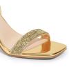 DREAM PAIRS Women’s Chunky Heels Square Open Toe Ankle Buckle Strappy Block Heeled Sandals for Party Wedding Daily(Gold-rhinestone)