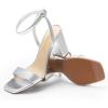 DREAM PAIRS Women’s Chunky Heels Square Open Toe Ankle Buckle Strappy Block Heeled Sandals for Party Wedding Daily(Silver-metallic)
