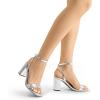 DREAM PAIRS Women’s Chunky Heels Square Open Toe Ankle Buckle Strappy Block Heeled Sandals for Party Wedding Daily(Silver-metallic)
