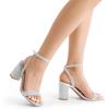 DREAM PAIRS Women’s Chunky Heels Square Open Toe Ankle Buckle Strappy Block Heeled Sandals for Party Wedding Daily(Silver-rhinestone)