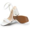 DREAM PAIRS Women’s Chunky Heels Square Open Toe Ankle Buckle Strappy Block Heeled Sandals for Party Wedding Daily(White-pu)