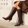 DREAM PAIRS Women’s Knee High Kitten Heel Boots Sexy Pointed Toe Fashion Long Tall Boots(Brown-pu)
