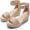DREAM PAIRS Women’s Wedge Sandals Open Toe Espadrilles Sandals Comfortable Dressy Ankle Strap Platform Sandals Suitable for Work Beach Summer Shoes(Nude)