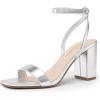 DREAM PAIRS Women’s Chunky Heels Square Open Toe Ankle Buckle Strappy Block Heeled Sandals for Party Wedding Daily(Silver-metallic)