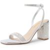 DREAM PAIRS Women’s Chunky Heels Square Open Toe Ankle Buckle Strappy Block Heeled Sandals for Party Wedding Daily(Silver-rhinestone)